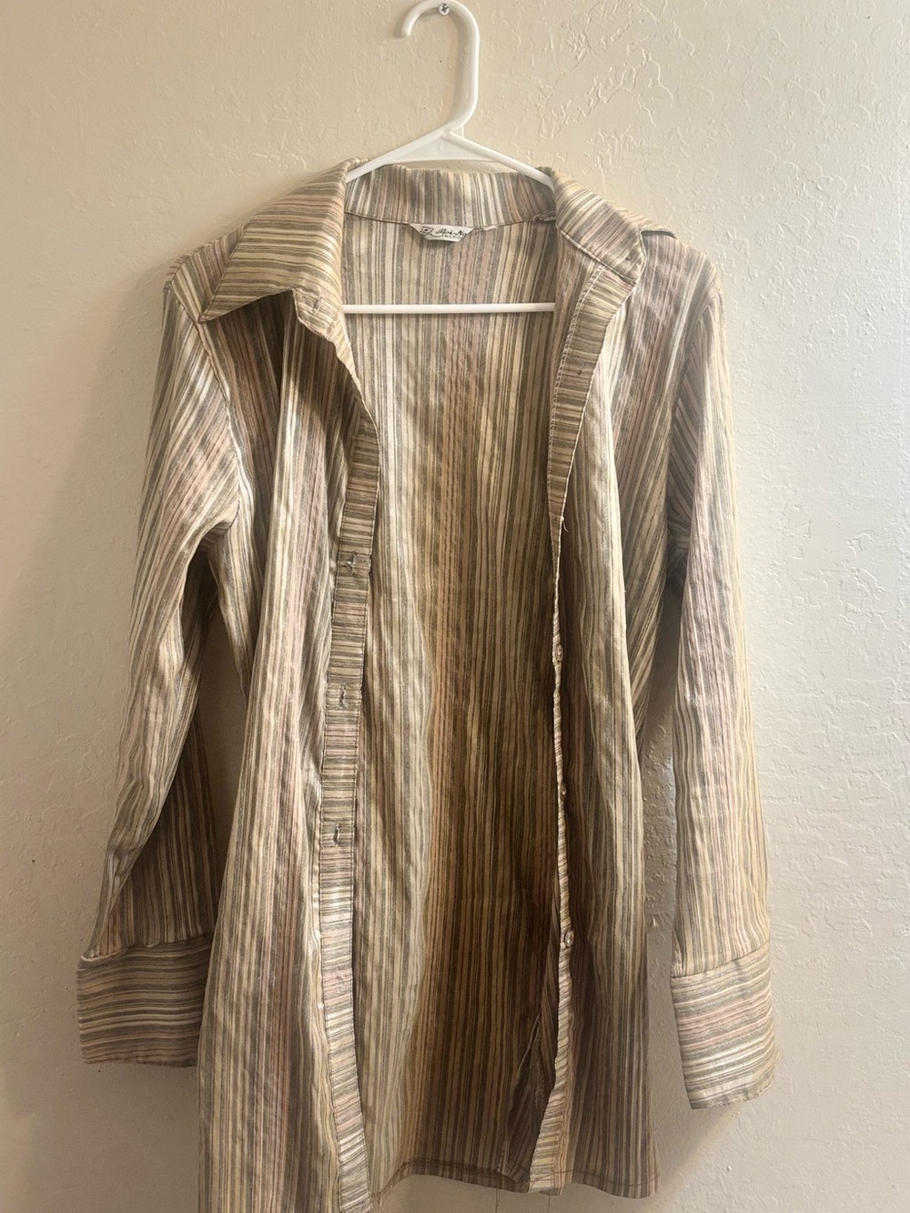 Lightweight Striped Button-Up Shirt Jacket in Beige and Taupe